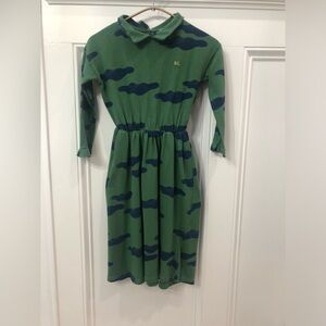 Bobo Choses Green Dress with Blue Cloud Pattern 6/7